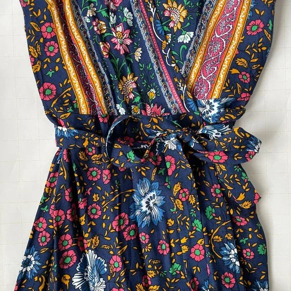 NWT Floral Multicolored R. Vivimos Wrap Midi Dress Size XS - Picture 2 of 9